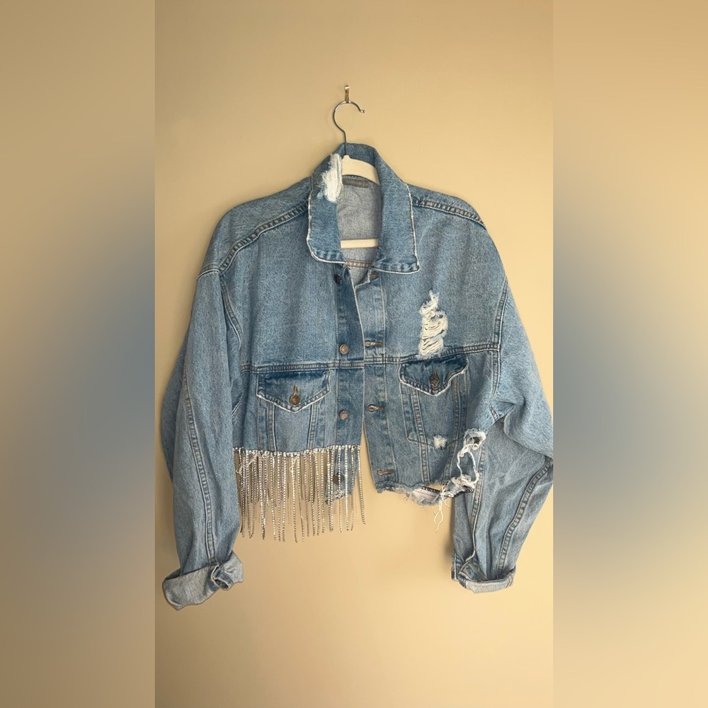 LF Brand cropped distressed denim jacket